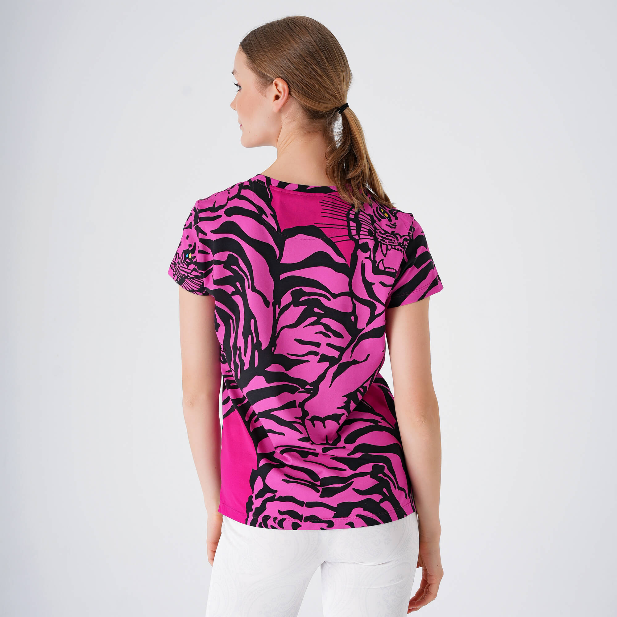 Valentino - Fuchsia&Black Tiger Print Cotton Tshirt